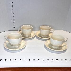 Wedgwood & Barlaston of Etruria China, Edme, 4 Cups and Saucers, Cream Ivory